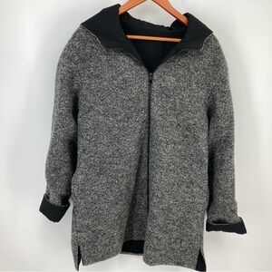 J Jill Size Medium Reversible Hooded Jacket, Wool, Hand Pockets Gray/Black Rain